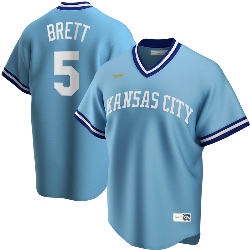 2020 MLB Men Kansas City Royals #5 George Brett Nike Light Blue Road Cooperstown Collection Player Jersey 1->kansas city royals->MLB Jersey